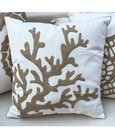 DECOPOW Embroidered Nautical Decor Pillow Cover | 18 Square Canvas Pillow | Wheat-Coral Design - Buy Online on GoSupps.com