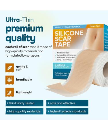 Reusable Silicone Scar Tape Sheets (120 x 1.6 ) - Medical Grade Treatment for Surgical Scars Keloids & Burns - Customizable for Tummy Tucks & C-Sections - Buy Online on GoSupps.com