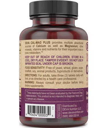 DEVA Vegan Calcium Magnesium Supplement - Zinc, Vitamins C&D, Gluten-Free, 90 Tablets (2-Pack) - Buy Online on GoSupps.com