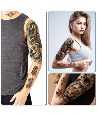 Realistic Waterproof Temporary Tattoo Stickers - Large Tiger, Lion, Skull & Skeleton Designs - 70 Sheets Half Arm Sleeve for Men & Women - Long Lasting 3D Fake Tattoos for Adults & Teens - Buy Online on GoSupps.com