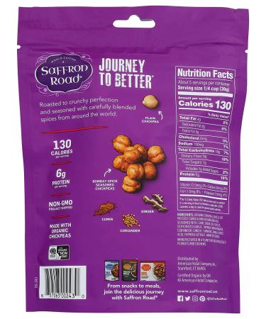 Saffron Road Bombay Spice Crunchy Chickpea Snack 6oz - Gluten Free, Vegan, Non-GMO, Kosher, Halal - Buy Online on GoSupps.com