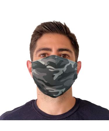 FACE MASK ADJUSTABLE REUSABLE DOUBLE LAYER WITH FILTER POCKET (GREY CAMO)