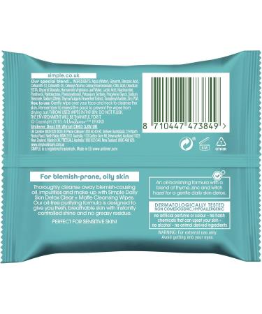 Simple Daily Clear & Matte Cleansing Wipes (25 wipes) - Buy Online on GoSupps.com