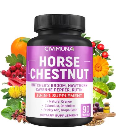 CIVIMUNA Horse Chestnut Capsules with Horse Chestnut Butcher's Broom Root Cayenne Pepper and More - 90 Capsules for 3 Months Supply