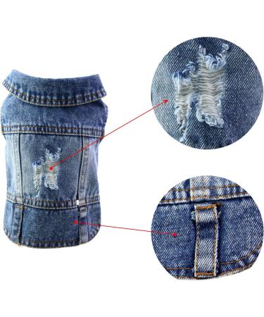 Pet Denim Jacket for Small Medium Dogs & Cats - Cool Vintage Washed Design | XS (23lb), Chest (10 ) Dark Blue - Scratch Resistant Dog Clothes - Buy Online on GoSupps.com