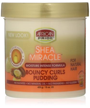 African Pride Shea Miracle Bouncy Curls Pudding - Contains Shea & African Mango Butter to Define Curls & Coils & Tame Hair Frizz  15 Oz