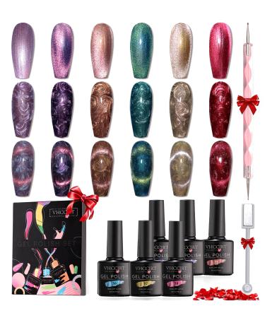 Cat Eye Gel Nail Polish - Shell Pearl Magnetic Gel Polish 6 Colors Set Holographic Galaxy Glitter Soak Off UV Nail Polish Gel with Magnet Stick Chameleon Nails Gel Set for Women Valentine's Day Gifts 6 Pack Cat Eye Gel N...