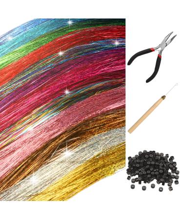 Hair Tinsel Strands Kit 12 Colors 2400 Strands Tinsel Hair Extensions Glitter Hair Accessories Decoration for Party Supplies