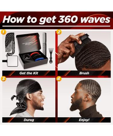 Roman-T 8-in-1 360 Wave Brush Kit - Soft, Medium & Hard Brushes, 2 Silky Durags, Hand Mirror, Comb, Cleaner - Black Paisley Gift Set - Buy Online on GoSupps.com