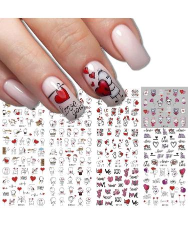Valentines Day Nail Art Stickers - 36pcs 3D Self-Adhesive Heart Cartoon Decals for Cute Romantic Nail Designs - Red & Black Valentines Nail Supplies - Buy Online on GoSupps.com