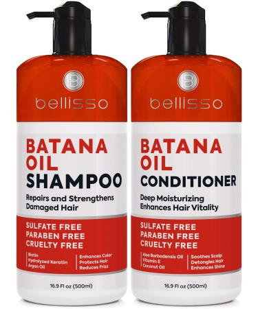 Batana Oil Shampoo and Conditioner Set - Thickening Hair Products for Women and Men - For Strengthening and Volumizing Fine and Thinning Hair - Sulfate Free with Biotin and Keratin for a Fuller Look