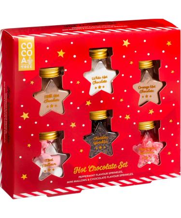 Deluxe Hot Chocolate Kit Gift Set - 6 Flavoured Chocolate Jars with Peppermint, Milk & White Choc, Orange Choc, Mini Mallows & Sprinklers - Buy Online on GoSupps.com