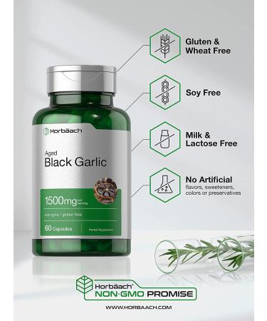 Aged Black Garlic Capsules 1500mg | 60 Count | Non-GMO & Gluten Free Fermented Extract Supplement - Buy Online on GoSupps.com
