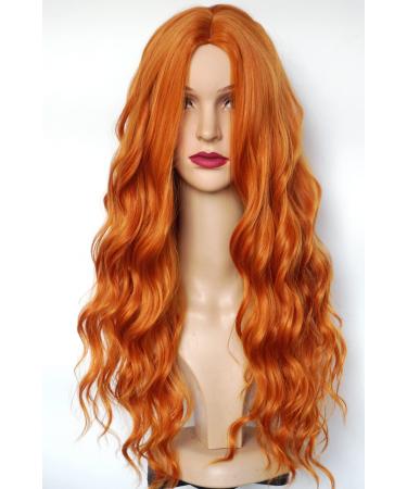 wigbuy Long Ginger Red Curly Costume Wigs Synthetic Wavy Wig 28inces For women Halloween Costume (Ginger)