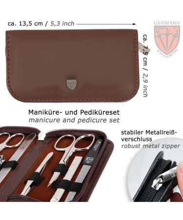Buy Three Swords 8-Piece 'Roma' Manicure Set | High-Quality Nail Care in Brown Synthetic Leather Case | Nail Scissors Clippers Tweezers & Glass Files | International Shipping Available - Buy Online on GoSupps.com