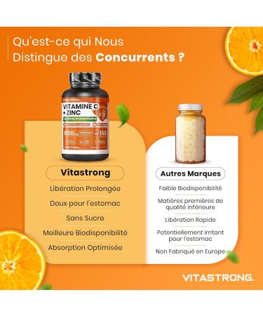 Vitamine C 1000mg Zinc Vitastrong Vegan 1 Comprim /Jour (pour 5 Mois) Qualit Premium Compl ment Vitamine C Zinc Haut Dosage pour Fatigue Syst me Immunitaire Adulte & Peau (EFSA) - Buy Online on GoSupps.com