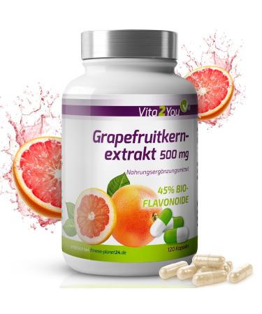 Vita2you grapefruit kernel extract 500mg - 120 capsules - 45% organic flavonoids - corresponds to 225mg per capsule - high -dose - Premium quality
