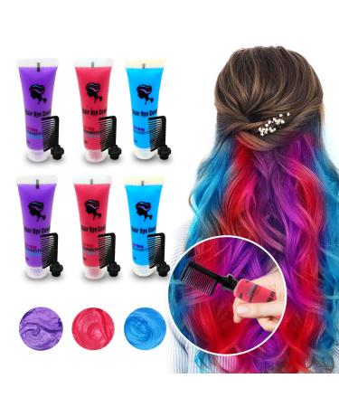 Byhoo Blue Red Purple Temporary Hair Color for Dark Hair Dye Cream Formula Washable Hair Dye for Kids Girls Birthday Party Halloween Cosplay Hair Gift Purple_Red_Blue