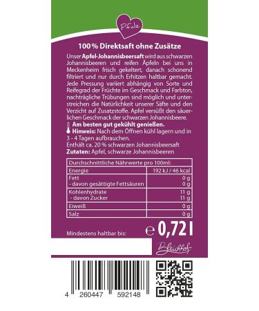 Bleichhof Apple-Currant Juice - 100% Pure Vegan Direct Juice No Added Sugar Pack of 6 (6x 0.72L) - International Shipping Available - Buy Online on GoSupps.com