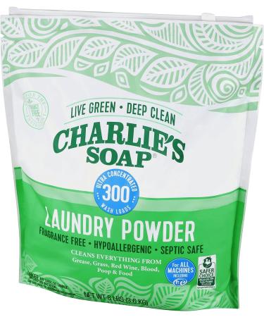 Charlie's Soap Laundry Powder (300 Loads) - Fragrance Free, Hypoallergenic, Plant Based, Biodegradable Eco Friendly Detergent (8 lb) - Buy Online on GoSupps.com