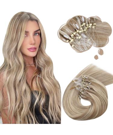 Moresoo Extensions Microring Real Hair 1g Cold Fusion Micro Ring Extensions Blond Strands 60cm Remy Hair extension Real hair Microrings thick hair #9a/60 light brown with platinum blonde 50g 60 cm 1.Microring #p9a/60