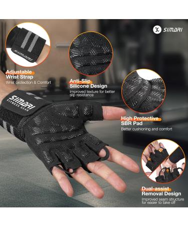 SIMARI Workout Gym Gloves Weight Lifting Gloves with Wrist Wrap Support SBR Pad Grip for Full Palm Protection - Fingerless - black - medium - Buy Online on GoSupps.com