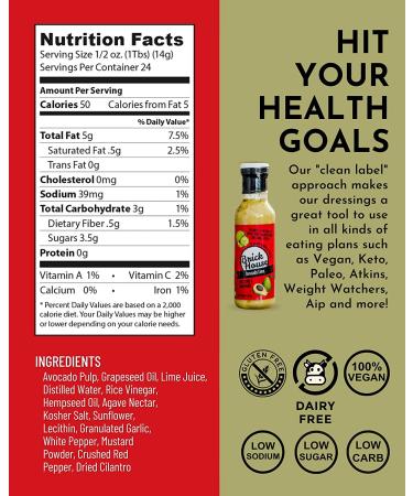 Brick House Vinaigrettes Avocado Lime Vegan Salad Dressing & Marinade - Keto/Paleo Friendly, Gluten-Free, Dairy-Free - 12oz - Buy Online on GoSupps.com