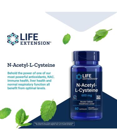 Life Extension N-Acetyl-L-Cysteine 600mg - 60 Vegetarian Capsules - Buy Online on GoSupps.com