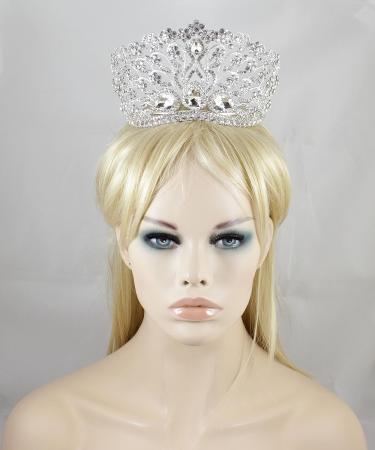 Janefashions Large Floral Rhinestone Tiara Crown Headpiece | Beauty Queen Princess Pageant | Bridal Silver T901 - Buy Online on GoSupps.com