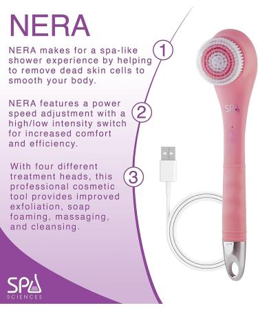 Spa Sciences NERA Shower Body Brush - 4-in-1 Exfoliation, Cleansing, Massaging - Body Brush, Loofah, Pumice Stone, Massage Head - All Skin Types - Buy Online on GoSupps.com