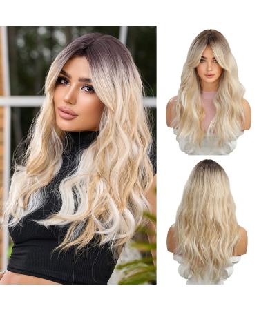 Oefei blonde wigs for women long curly wig with pony wavy wig with dark roots Natural synthetic hair for daily party cosplay wear-24 inches - Buy Online on GoSupps.com