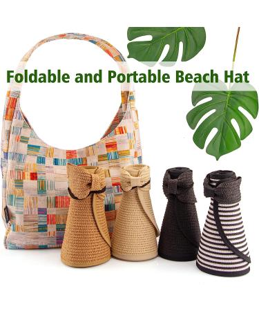 Foldable Straw Sun Visor Hat for Women - Wide Brim Beach Hat with Sun Protection, Adjustable Topless Design - Khaki - Buy Online on GoSupps.com