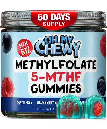 Center-Filled 5-MTHF Folate L-Methylfolate Gummies - Sugar-Free MTHFR Gene Support for Kids Teens & Adults with Methylated B1 B6 and Methyl B12 Cofactor - Mood Behavior Cognition - 60 Count