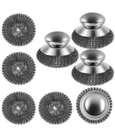 Steel Wool Scrubber with Replacement Pads Set Replaceable Steel Pot Scrubber Non Scratch Steel Dish Scrubber Sturdy Steel Pan Scrubber for Cleaning Pots Pans Grills Sink
