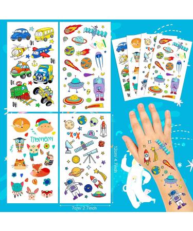 Qpout 30 Sheets Boys Temporary Tattoos - Dinosaur, Car, Outer Space Designs | Waterproof Fake Tattoo Stickers for Boys | Birthday Party Gifts and Decorations - Buy Online on GoSupps.com