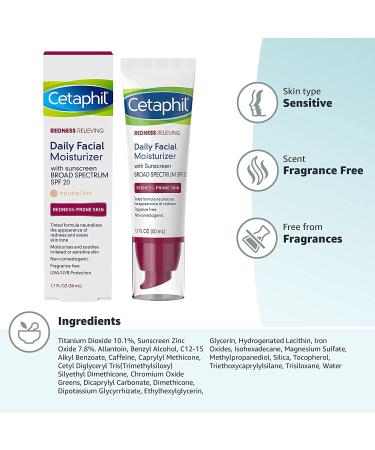 Cetaphil Redness Relieving Daily Moisturizer SPF 20 - Neutral Tint (1.7 fl oz) - Buy Online on GoSupps.com