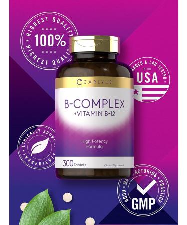 Carlyle B Complex Vitamin with B12 300 Tablets - High Potency Vegetarian Supplement - Buy Online on GoSupps.com