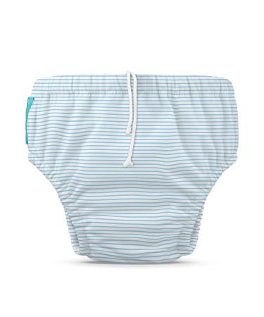 Charlie Banana Reusable Swim Diaper with Adjustable Drawstring, Soft and Snug Fit to Prevent Leaks, Pencil Stripes Blue, Large (20-27lbs) Pencil Stripes Blue Large (Pack of 1)