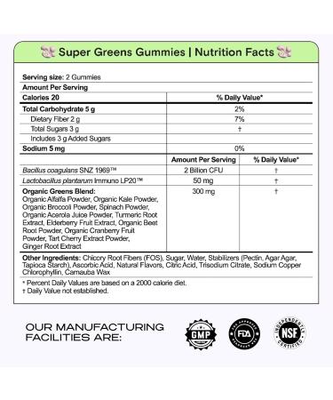Kiala Nutrition Super Greens Gummies with 11x Organic Greens Pre Post & Probiotics Antioxidants Multivitamin Fiber Supplement Supports Gut Health & Digestion Dairy Free Vegetarian 60 Count - Buy Online on GoSupps.com