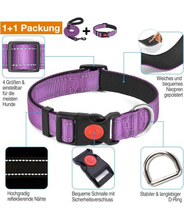 Haapaw Reflective Dog Collar - Padded Soft Neoprene Nylon for Small & Medium Dogs - Purple L (1 Pack) - International Shipping Available - Buy Online on GoSupps.com