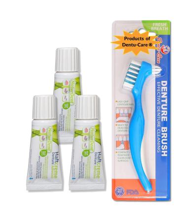 Travel Sized Denture Adhesive Brush Kit NaturDent Denture Adhesive with Dentucare Denture Brush - 10g of Dental Adhesive No Slip All Grip Pine Gum Power for Happy Dentures in a Compact Package