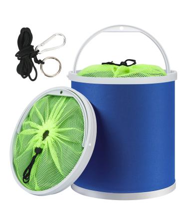 Homelove Collapsible Camping Fishing Bucket,11L (2.9 Gallons) Durable Pop Up Water Bucket with Net and Rope for Car Washing, Fishing,Boating or Other Outdoor Activities, Foldable Bucket,Blue Blue-11l-with Net