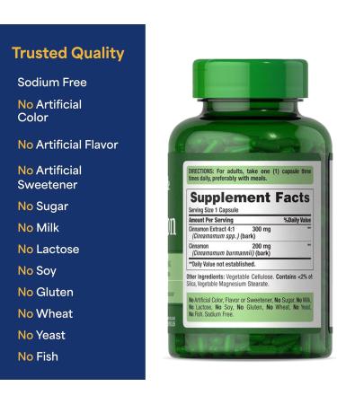 Puritan's Pride Cinnamon 500mg Supports Healthy Sugar Metabolism & Heart Health 200 Capsules 200 Count (Pack of 1) - Buy Online on GoSupps.com