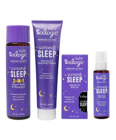 Oilogic Baby Essentials - Slumber & Sleep Essential Oil Gift Set, 4-Pack - Roll-On Essential Oil, Calming Cream, Vapor Bath & Linen Mist - Made with Calming & Relaxing Lavender and Chamomile
