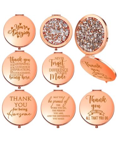 Unittype 6 Pcs Thank You Teacher Appreciation Gifts Pocket Mirrors CNA Gifts Coworker Compact Mirrors Magnifying Travel Makeup Mirror Graduation Appreciation Gifts for Farewell Party (Rose Gold)