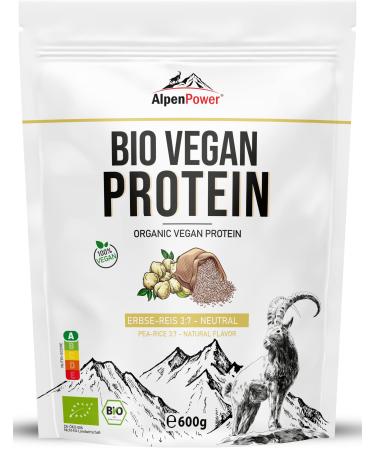 Alpenpower Bio vegan protein 2k pea rice nature 600 g i 100% natural & without additives i optimal relationship peasons.