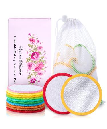 Samtone Reusable Makeup Remover Pads 10 Pack with Laundry Bag and Gift Box – 100% Organic Face Cleansing Reusable Cotton Rounds for Toner, Washable Eco-Friendly Bamboo Cotton Pads with 10 Colors 10Pcs squarebox 10colors