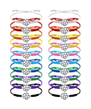 Jadive 20 Pieces Soccer Bracelets Adjustable Soccer Charm Bracelet Silver Soccer Braided Rope Bracelet Christmas Gifts for Girl Teens Most Sport Team Players Mixed Colors