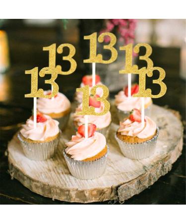 Unimall 20 Pieces Number 13 Cupcake Toppers Gold Glitter 13th Birthday Cupcake Picks Mini Cake Decorations for 13 Years Old Birthday Anniversary Party Supplies - Buy Online on GoSupps.com