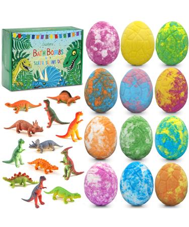 Bath Bombs for Kids with Toys Inside for Girls Boys - 12pcs Bulk Large Surprise Colorful Dinosaur Egg Bubble Bath Fizzies, Gentle and Kids Safe for Birthday Gift Easter Eggs Stuffers Christmas